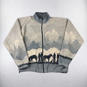 Vintage Outback Trading Fleece Jacket Men Large Gray Western Cowboy Horse Sherpa